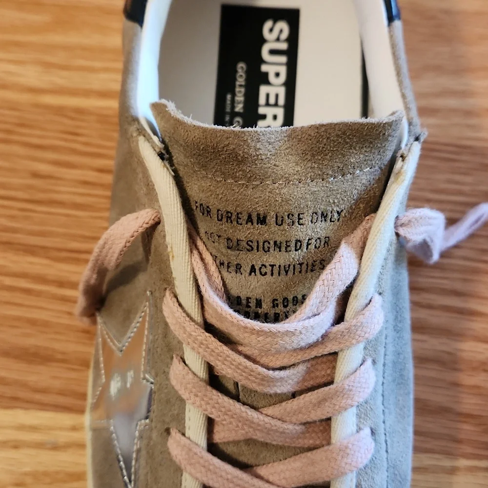 Golden Goose Super Star Taupe Suede, Pink Laces, Silver Star, Size 10B, or 40 - Picture 3 of 17